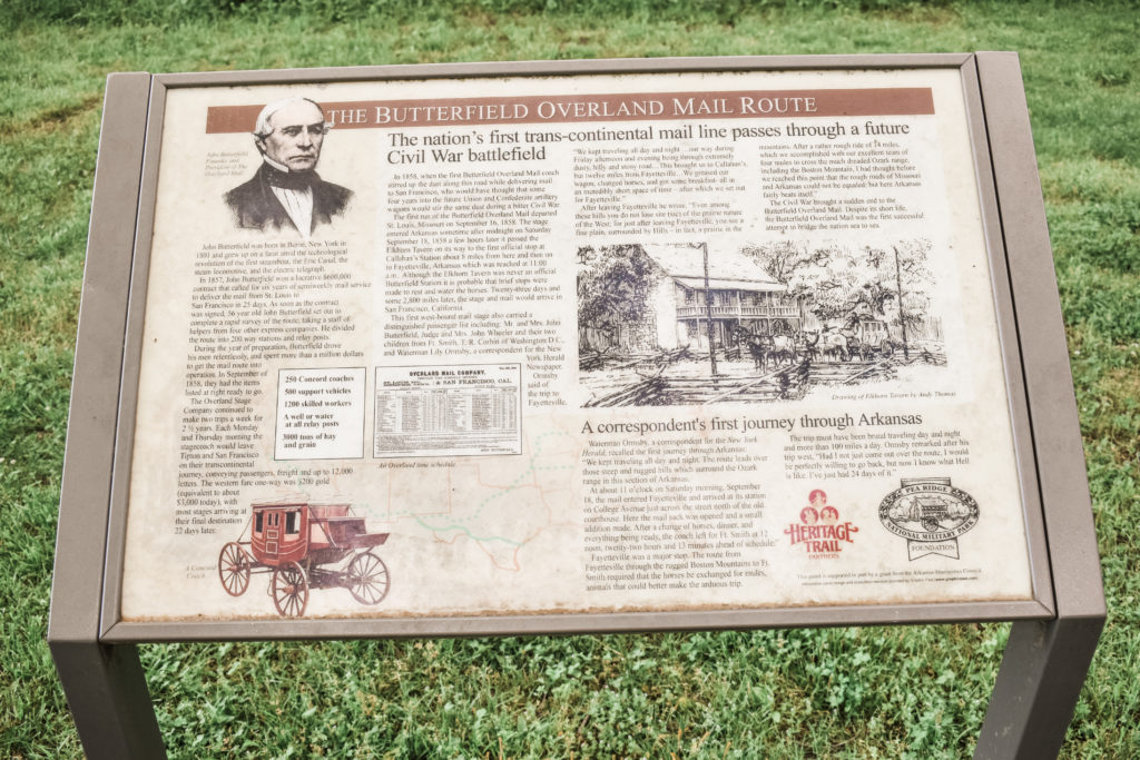 Butterfield Overland Mail Route historical sign. This sign gives information about the mail route that ran through the military park in the 1800s.